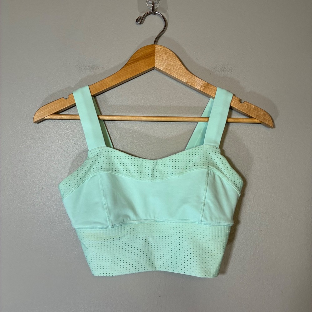 Lululemon Mint Green Perforated Mesh Athletic Crop Top Sports Bra Tank